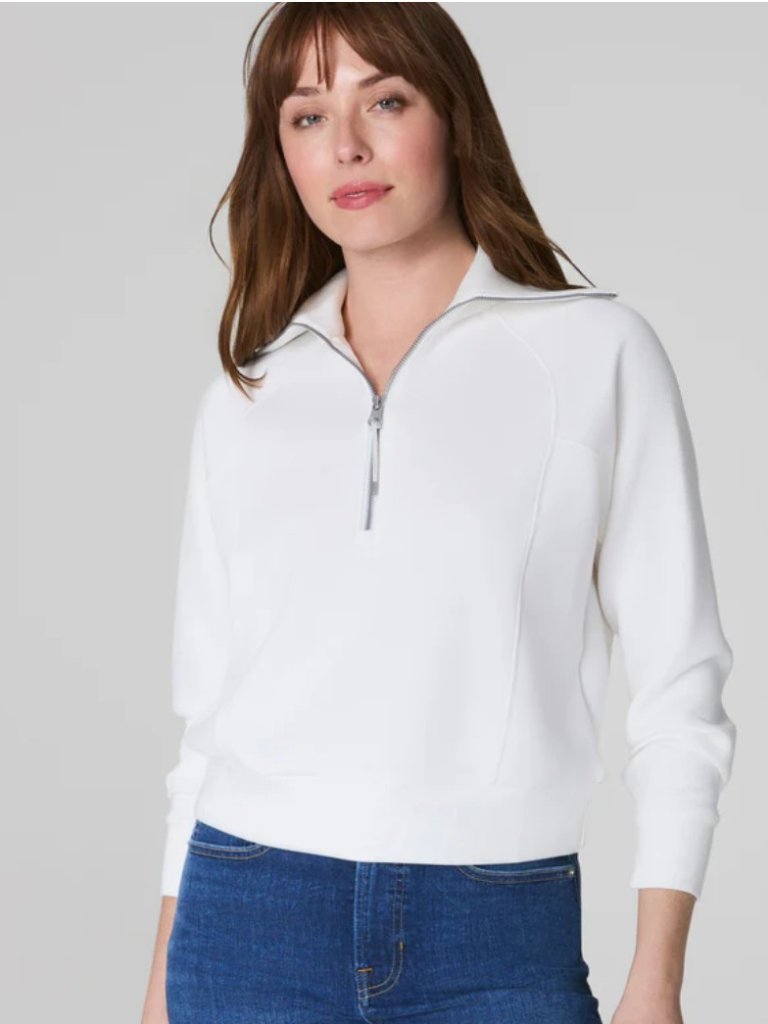 Spanx Airessentials Lightweight Half Zip Sweatshirt Powder White Sz 1x